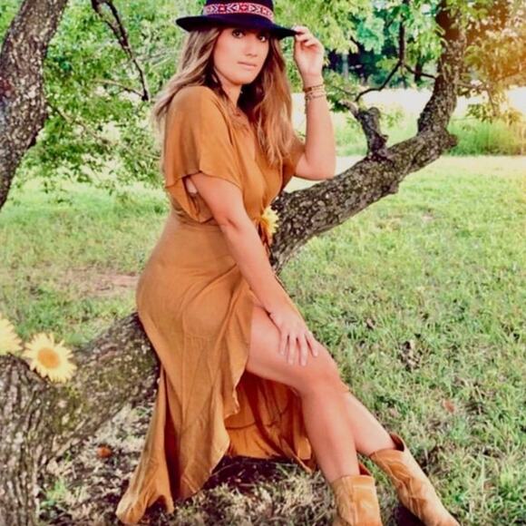 YFB V-Neck Lilly Wrap Maxi Dress Bronze Dolman Young Fabulous & Broke Revolve M - Picture 1 of 16